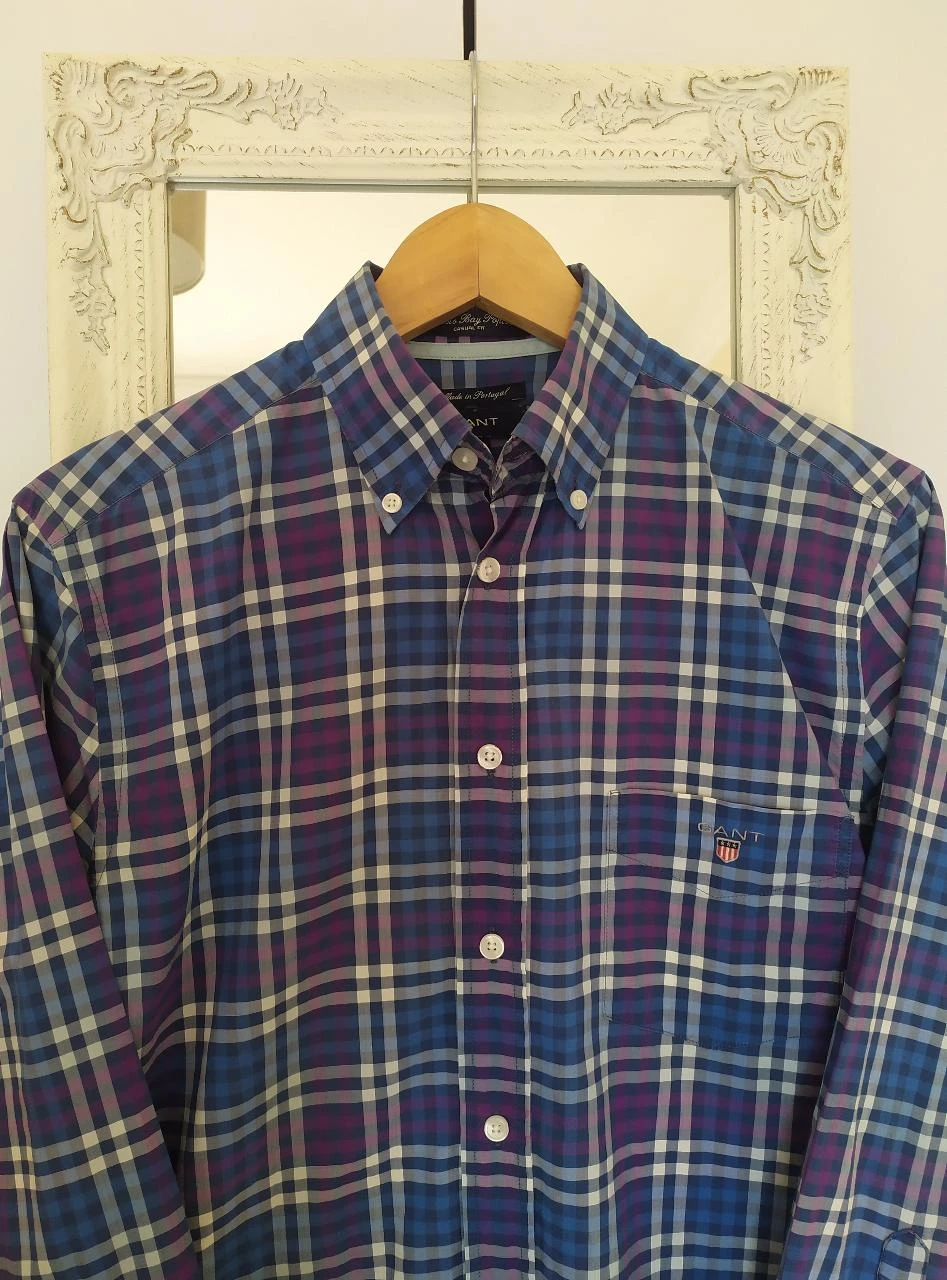 Camisa GANT Alessio Bay Poplin Xadrez 100% Algodão Homem S